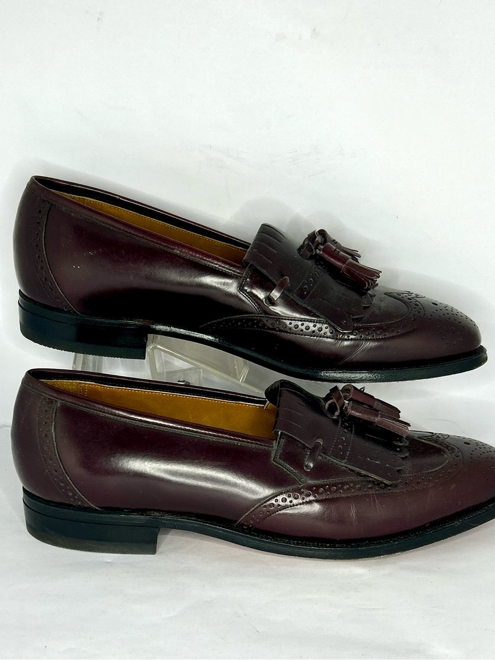 Vtg Johnston & Murphy Optima Mens 8.5 D/B Burgundy Wingtip Tassel Loafers USA
